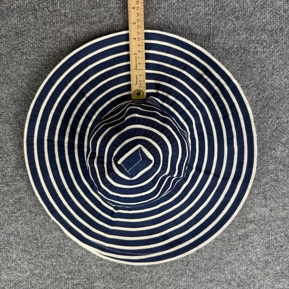 David & Young Boho Wide Brim Sun Hat Navy White Striped‎ Beach